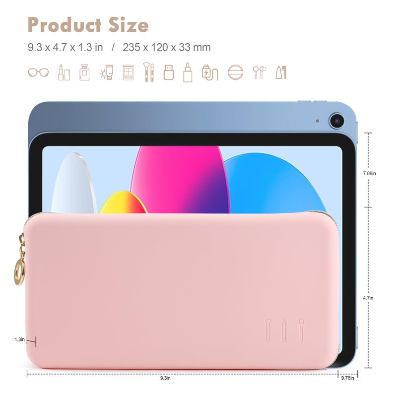 FVION Zipper Makeup Brushes Bag For Travel  Large Silicone Makeup Brush Holder  Make Up Brushes Pouch Case for Makeup Tools - Pink - Image 3